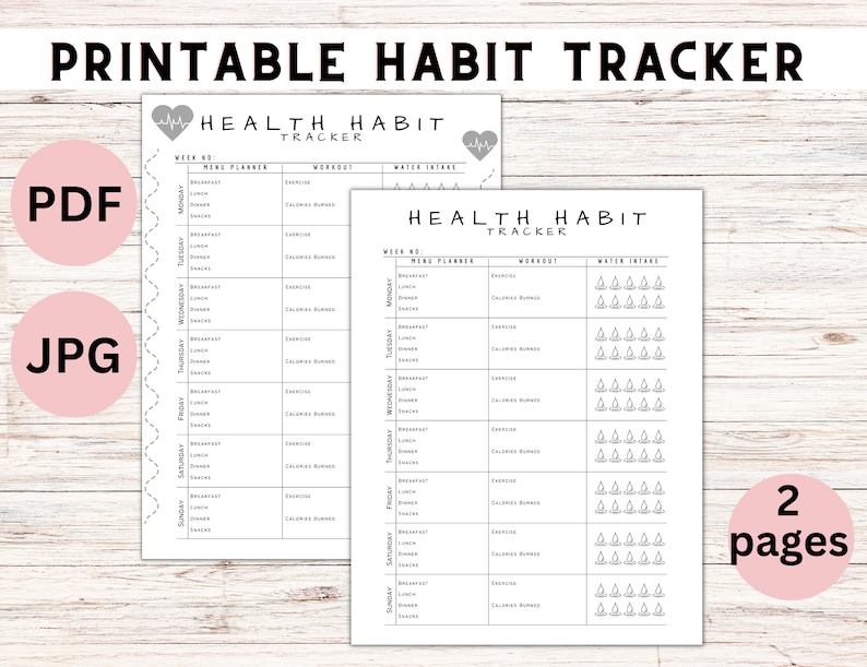 Printable Health Habit Tracker, Meal Planner, Workout and Water Intake ...