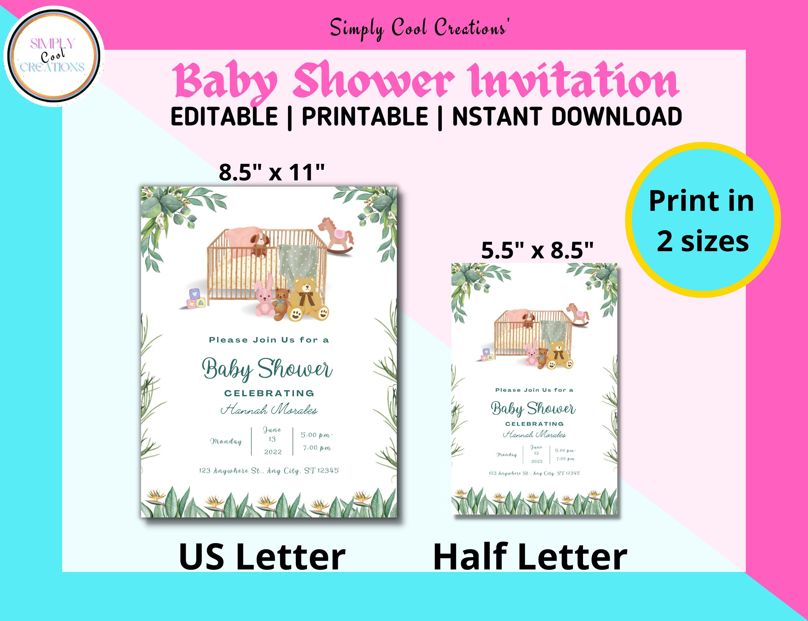 Editable Baby Shower Invitation Template Easy to Print Instant Download ...