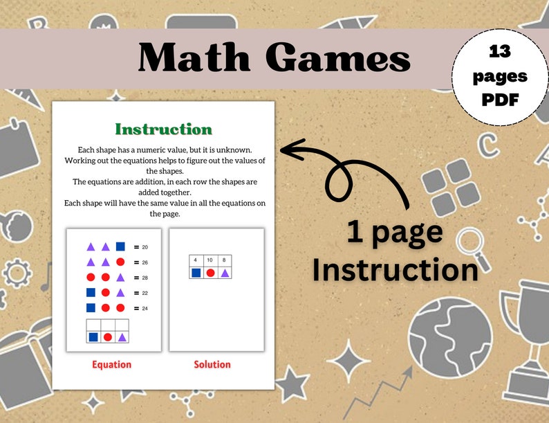 10 Printable Symbol Math Games for Kids, Teens and Adults Math ...