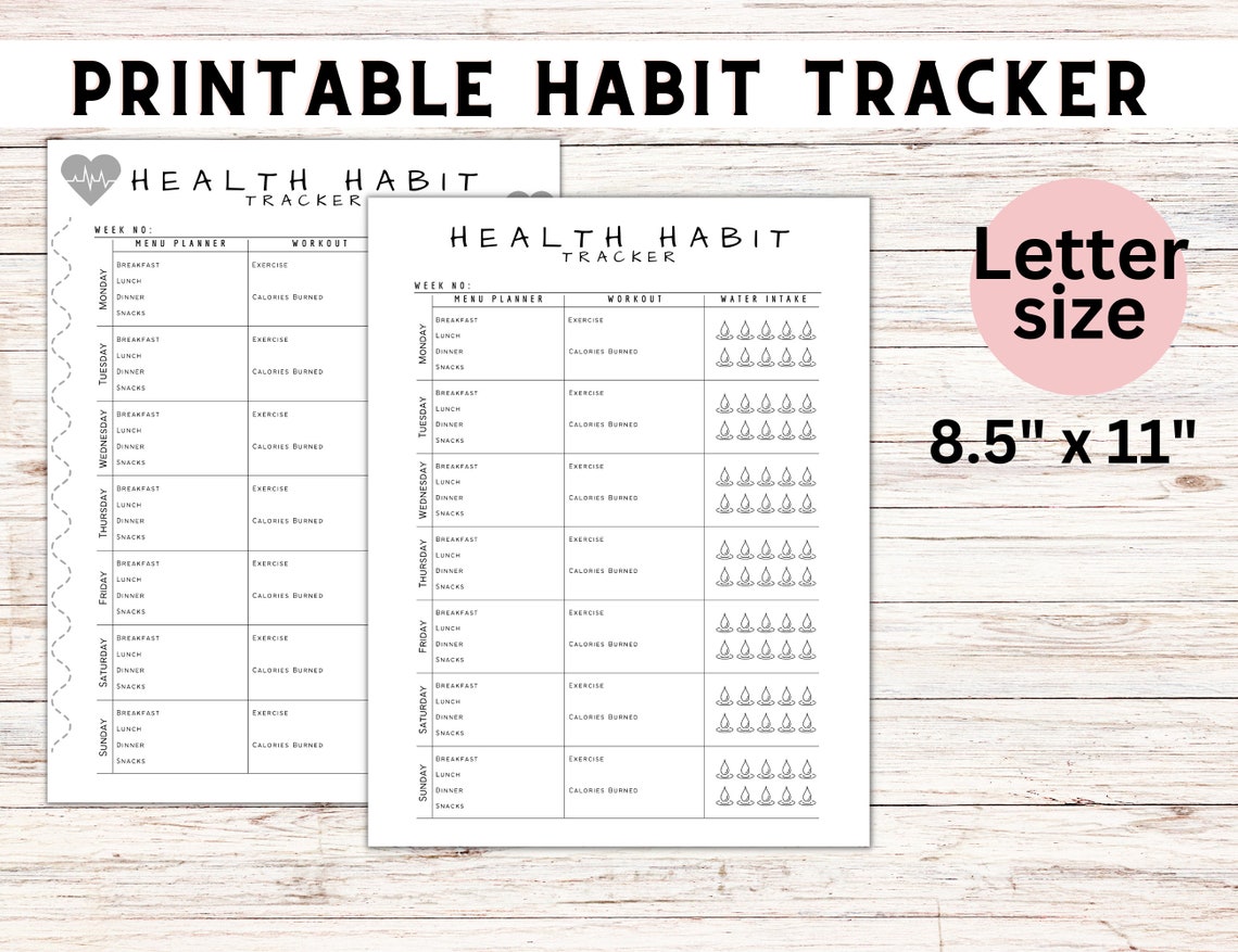 Printable Health Habit Tracker, Meal Planner, Workout and Water Intake ...