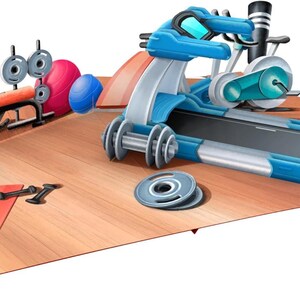 Cartão pop-up de academia 3D Fitness – Design com tema de academia com pesos, esteira e tapete de ioga – Ideal para aniversários e ocasiões especiais