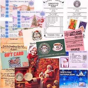 Kit de carteira perdida do Papai Noel – Inclui licença de trenó, dinheiro do Polo Norte, cartões, recibos e muito mais! Uma surpresa mágica de véspera de Natal para crianças