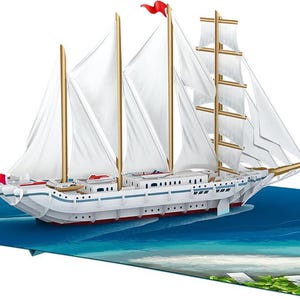3D-uitvouwkaart zeilschip – elegant nautisch ontwerp voor verjaardagen, Vaderdag en zeeliefhebbers