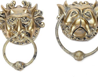 Laberinto - Juego de 2 imanes 3D para nevera con forma de aldaba - Arte decorativo en bronce antiguo
