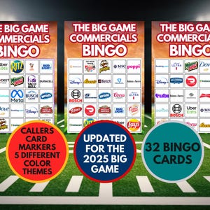 ビッグゲームコマーシャルビンゴ - コマーシャルビンゴ - フットボールビンゴ - フットボールパーティーアクティビティ、ビンゴゲーム、フットボール印刷可能