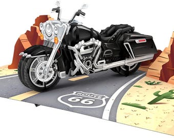 3D Motorbike Adventure Pop-Up Card – Cruiser on Route 66 with Scenic Mountain Backdrop – Perfect for Riders & Road Trip Enthusiasts