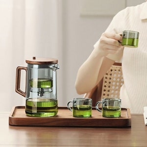 Adorable Full Glass Kettle Teapot Set with Removable Infuser Strainer and 4 Cups and Saucers and Heart Shaped Candle Holder Warmer Heating Base for TE