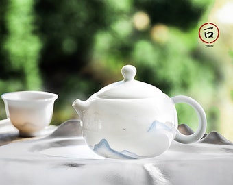 Théière Gongfu en porcelaine blanche peinte à la main avec motif de paysage