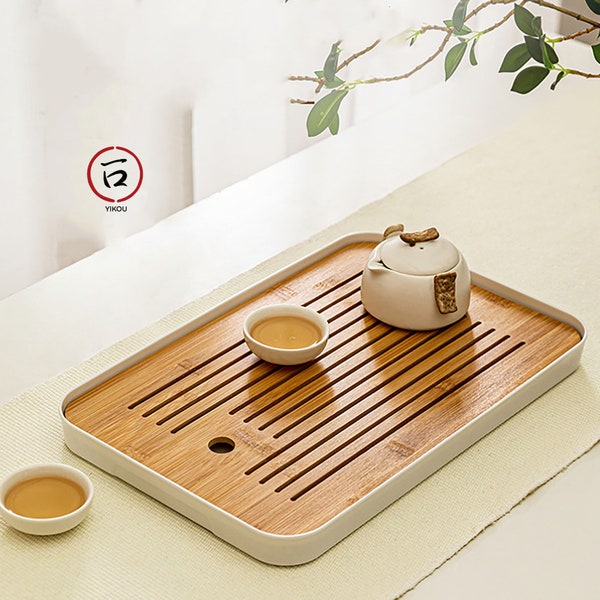 Bandeja de té de bambú con depósito de agua con diseño elegante y práctico para tu equipo de té