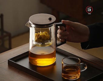 Glass teapot with infusion time control function and Japanese minimalist style design