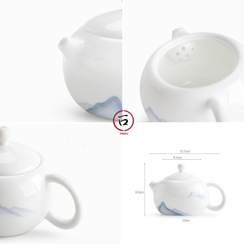 Théière Gongfu en porcelaine blanche peinte à la main avec motif de paysage image 7