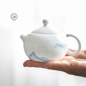 Théière Gongfu en porcelaine blanche peinte à la main avec motif de paysage image 2