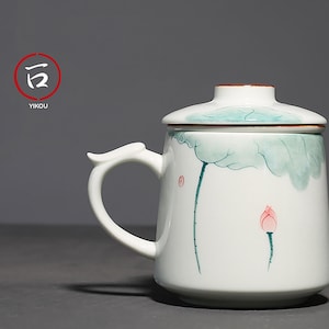 Mug teapot at the office 375ml in porcelain and handmade with artist's design