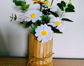 Handmade daisies in handmade basket