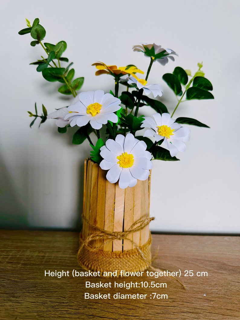 Handmade daisies in handmade basket image 1