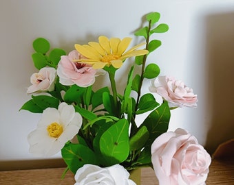 Light clay flowers in clay vase . Bouquet flowers