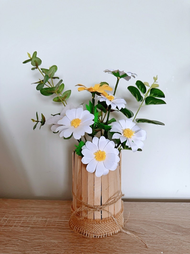 Handmade daisies in handmade basket image 2