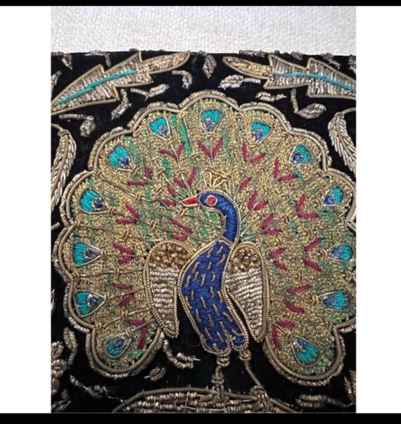 Vintage Hand Beaded Peacock Clutch Purse - image 2