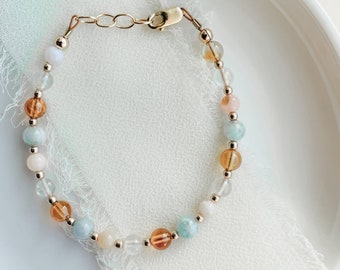 Genuine Gemstone Bracelet- Waterproof Jewelry- Mommy and Me Bracelet- Classy Bracelet- Gold Filled Jewelry- Matching Bracelet- Baby- Toddler