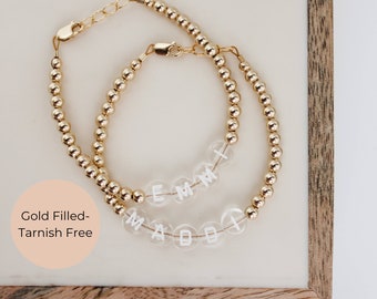 Custom Letter Bead Bracelets with Gold Filled Beads- Personalized Name Bracelet- Custom Beaded Bracelet- Gifts for her- Baby Birthday Gift