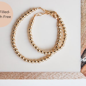 Gold Baby Bracelet- 14k Gold Filled- 4mm Gold Bead Bracelet- Toddler Bracelet- Mommy and Me- Matching- Newborn- Baby Shower Gift
