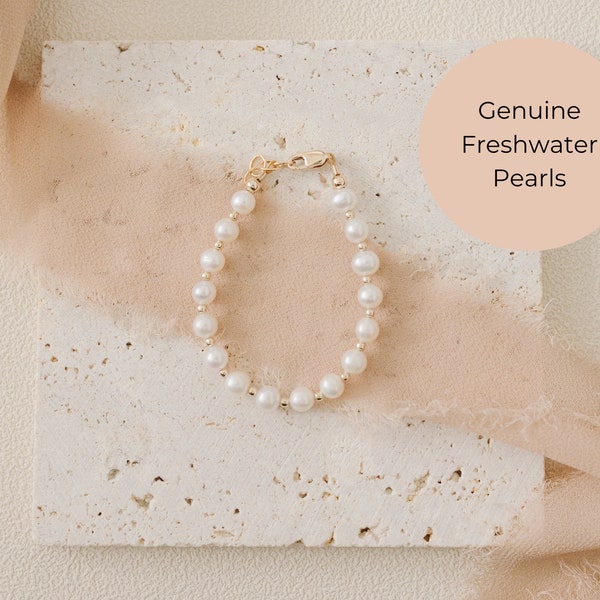 Genuine Freshwater Pearl Bracelet- Mommy and Me Bracelet- Matching Bracelet- 14k Gold Filled- Baby Bracelet for Girls- Baby Jewelry