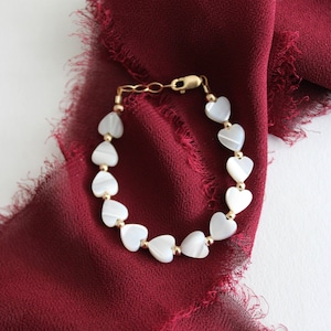 Heart Baby Bracelet- Mommy and Me Bracelet- Mother of Pearl- Matching Bracelet- 14k Gold Filled- Baby Bracelet for Girls- Baby Jewelry