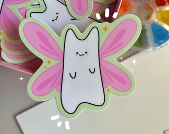 Fairy Cat Sticker | Waterproof | Vinyl Sticker | Laptop, water bottle Decal | Mint Green | Cute | Funny | Kitty Faerie