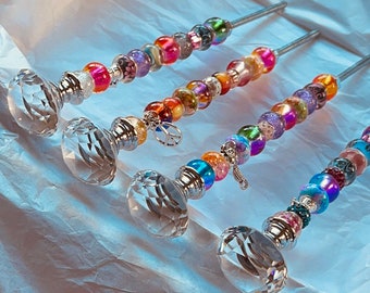 Beaded Fairy wand plant stakes, garden stick, garden row marker, garden decor, plant decor, beaded garden decor, Suncatcher garden stake