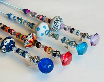 Jeweled garden stake for teacher, plant stick, beaded fairy wand decor, sun catcher, plant stake, glass bead flower gift, thank you gift