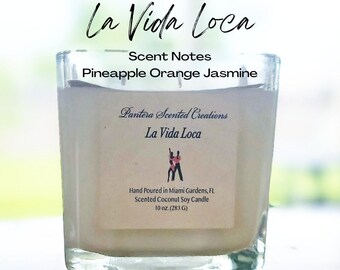 10 oz La Vida Loca Coconut Soy Candle, Pure Soy Blend Candle, Free Shipping, Home Decor, Eco-Friendly, Vegan, Orange, Pineapple