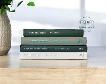 Pile de livres vert foncé pour la décoration | Livres décoratifs par couleur | Livres de décoration intérieure | Décoration d'étagère design | Présentoir de livre pour table basse