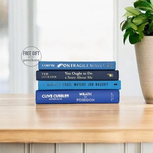Blue Home Decor, Home Staging Book Stack, Decorative Coffee Table Books, Blue Shelf Decor, Books by Color, Colorblock Books, Bookshelf Decor