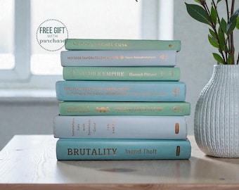 Mint Green and Turquoise Mix Interior Design Book Stack - Home Staging Items - Real Decorative Books by Color - Decor Objects for Shelves