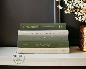 Olive and Sage Green Decor Book Set for Home - Decorative Book Stack by Color - Green Bookshelf Decor - Shelf Styling Decor - Office Decor