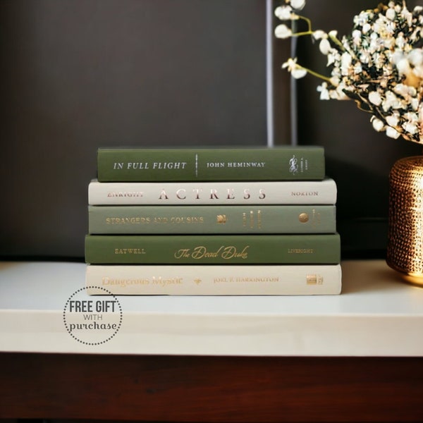 Olive and Sage Green Decor Book Set for Home - Decorative Book Stack by Color - Green Bookshelf Decor - Shelf Styling Decor - Office Decor