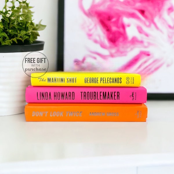 Neon Yellow, Pink, Orange Book Collection, Eclectic Decor, Funky Decor Room Items for Home, Fluorescent Yellow Preppy Decor Individual Books