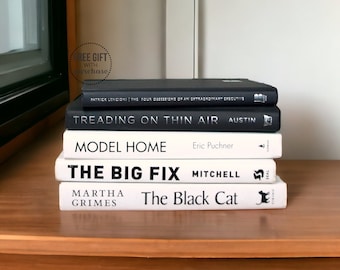 Assortment of Books as Decor, Modern Farmhouse Stack of Books, Neutral Shelf Decor, Repurposed Black and White Books for House Decorating -