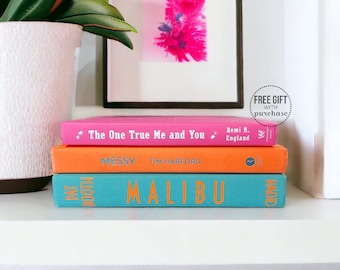 Bold Bright Colored Home Decor - Eclectic Shelf Decorating Props - Colorful Bookshelf Books for Decorating - Decorative Books