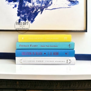 Vibrant Decorative Book Set for Beach Decor - Home Decor for Beach House - Blue and Yellow Decor - Modern Book Stack for Shelf Decor Objects
