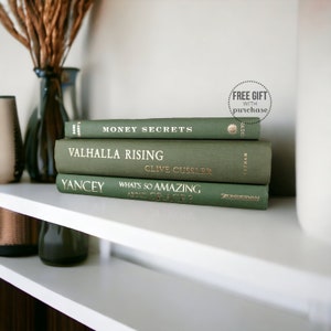 Olive Green Decorative Books for Home Decor - Coffee Table Decorating - Accents for Living Room - Accessories for Shelves - Bohemian Decor