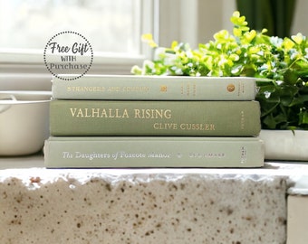 Sage Green Decor Books - Decorative Book Stack - Built In Bookcase Decor - Coffee Table Decorating - Books by Color - Aesthetic Home Goods