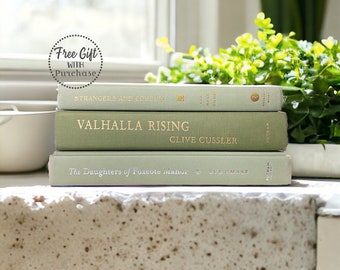 Livres déco vert sauge - Pile de livres décoratifs - Décoration de bibliothèque intégrée - Décoration de table basse - Livres par couleur - Articles esthétiques pour la maison