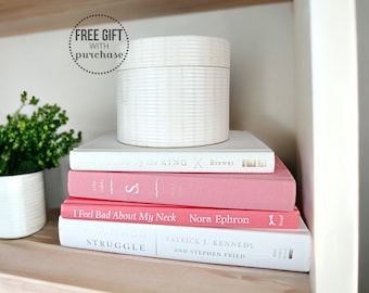 Pink Stack of Home Decor Decorating Books - Shelving Decor - Pink Decorative Decor Books for Girls Room Bedroom - Modern Colorful Home Decor