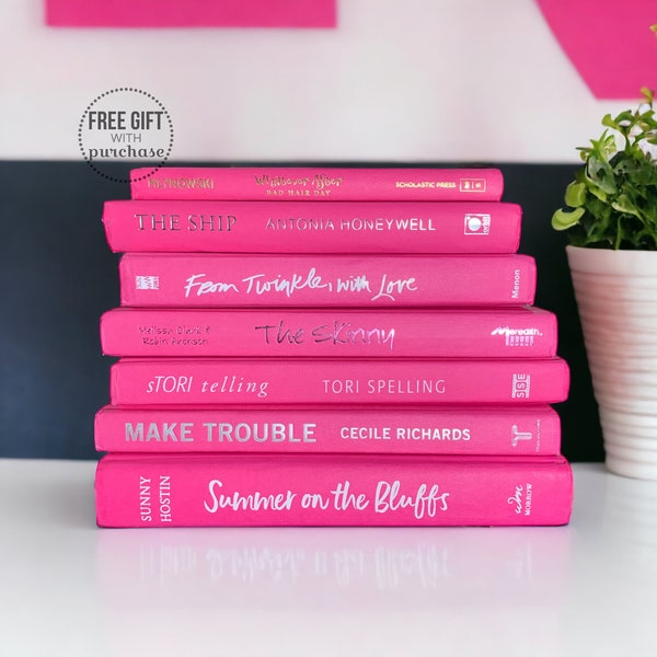 Hot Pink Room Decor Book Set, Book Lover Gift, Bold Bookcase Decor for Shelf, Feminine Modern Home Decor in Neon Pink, Book Display