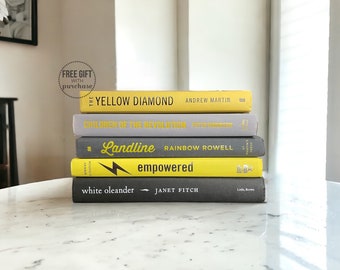 Yellow Home Decor - Books for Shelf Decor - Modern Home Accessories - Books by Color - Repurposed Hardcover Books - Yellow Book Stack