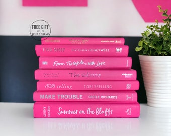 Hot Pink Room Decor Book Set, Book Lover Gift, Bold Bookcase Decor for Shelf, Feminine Modern Home Decor in Neon Pink, Book Display