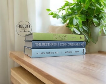 Blue and Green Books Set for Decor - Shelf Decorating Items for Living Room Decor - Decorative Book Stack - Blue Decor for Family Room