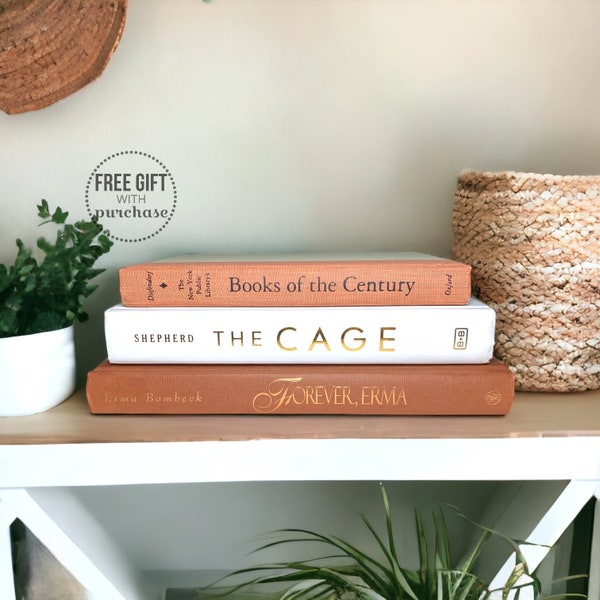 Boho Decor for Shelf - Decor for Shelves - Rust Decorative Book Set - Burnt Orange Decor - Book Collection in Bohemian Colors Terracotta