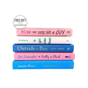 Pink and Blue Books - Decorating Items for Shelves or Bookcase - Trendy Decor - Office Shelf Filler Objects - Colorful Decorative Book Stack